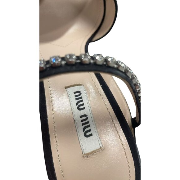 Miu Miu Black Suede Heels With Rhinestone Detail & Crystal Studded Block Heel Wo - Picture 9 of 10